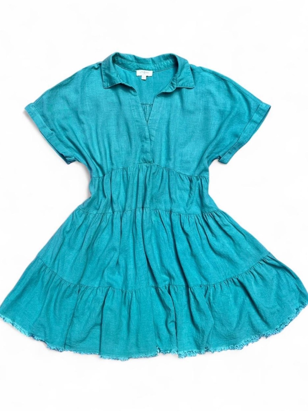 Umgee Teal Linen Tiered Babydoll Dress | Boho Cottagecore Coastal Mori Chic
